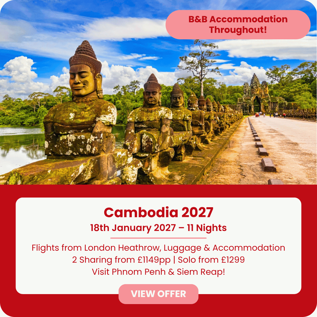 11 Nights in Cambodia 2027 with Flights, Luggage and Accommodation from £1149pp